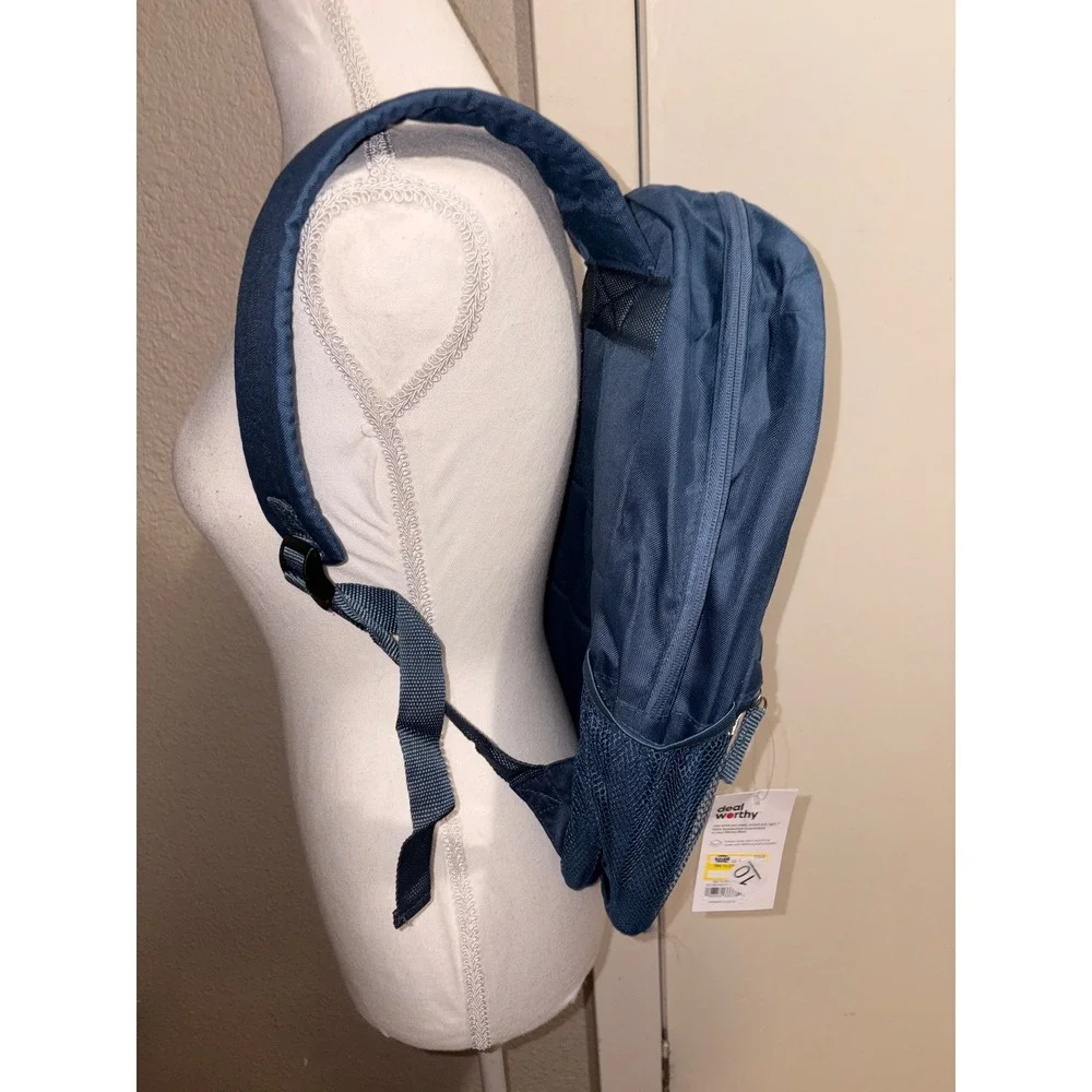 Deal Worthy Navy Blue Backpack Fits 15in Laptop School Bag Reflective Strip NWT